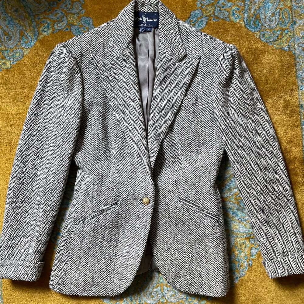 VTG Ralph Lauren Harringbone Wool Blazer sz 4